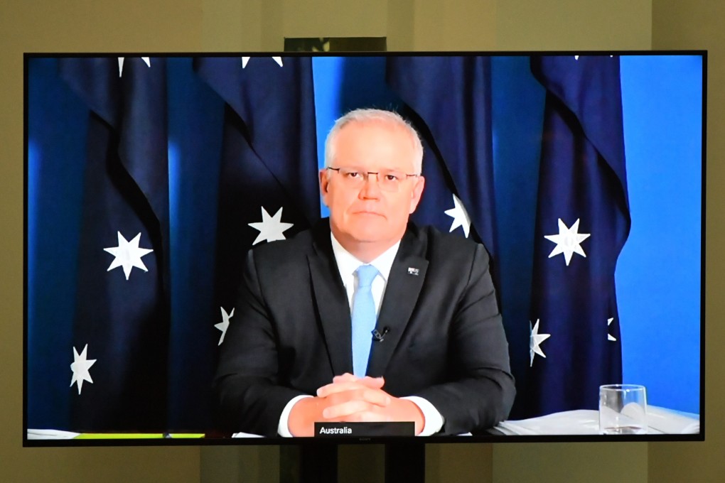 Australian Prime Minister Scott Morrison is seen on a video link during question time in the House of Representatives at Parliament House in Canberra on Monday. Photo: AAP Image