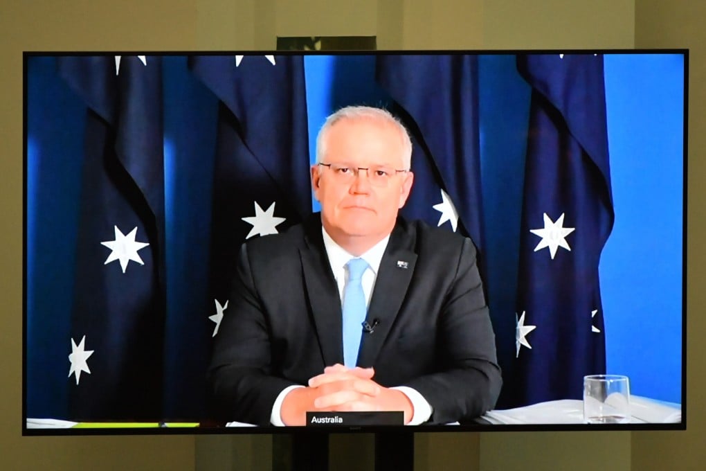 Australian Prime Minister Scott Morrison is seen on a video link during question time in the House of Representatives at Parliament House in Canberra on Monday. Photo: AAP Image