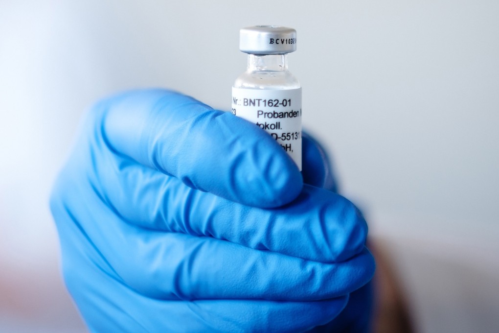 An ampoule for a Covid-19 vaccine candidate from Germany’s BioNtech. Photo: EPA-EFE