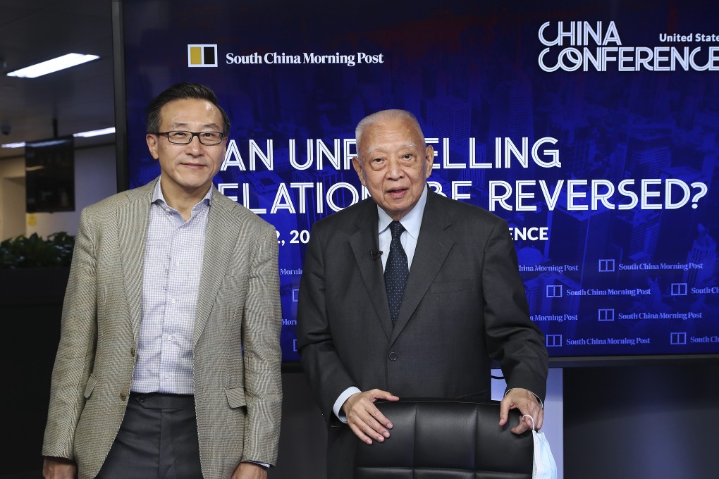 Joe Tsai, Alibaba’s executive vice-chairman (left), and former Hong Kong Chief Executive Tung Chee-hwa, at the China Conference: United States organised by the Post. Photo: Edmond So