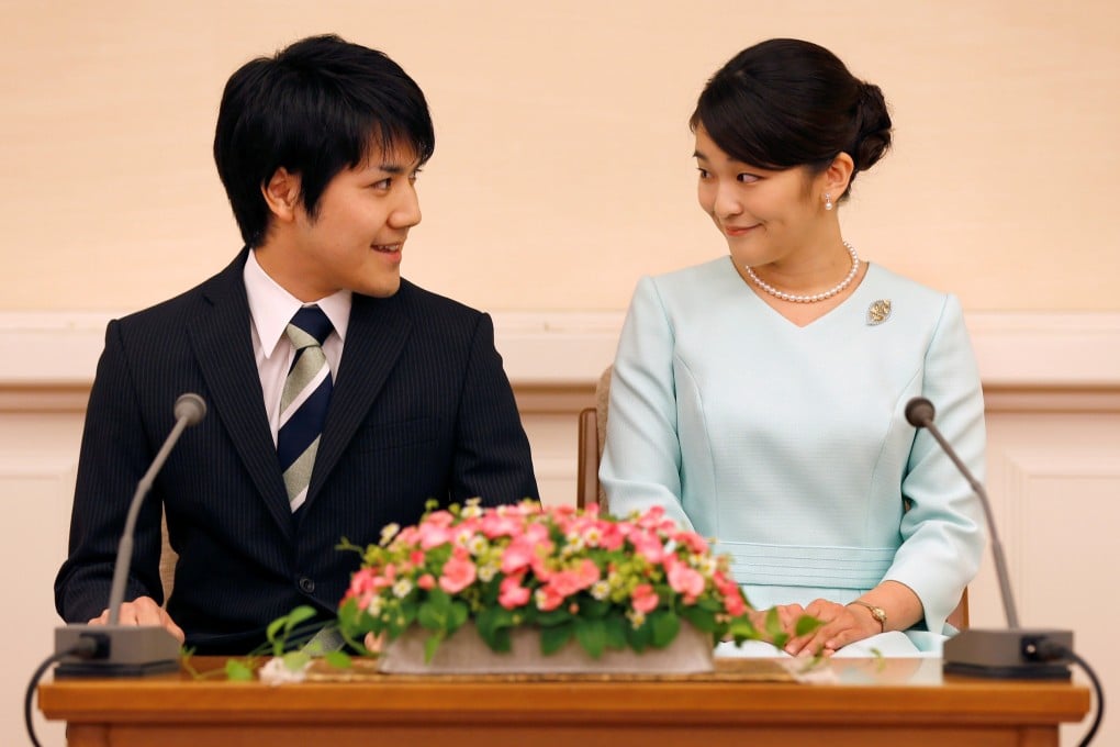 Princess Mako, right, pictured with her fiance Kei Komuro during a press conference in 2017. Photo: Reuters