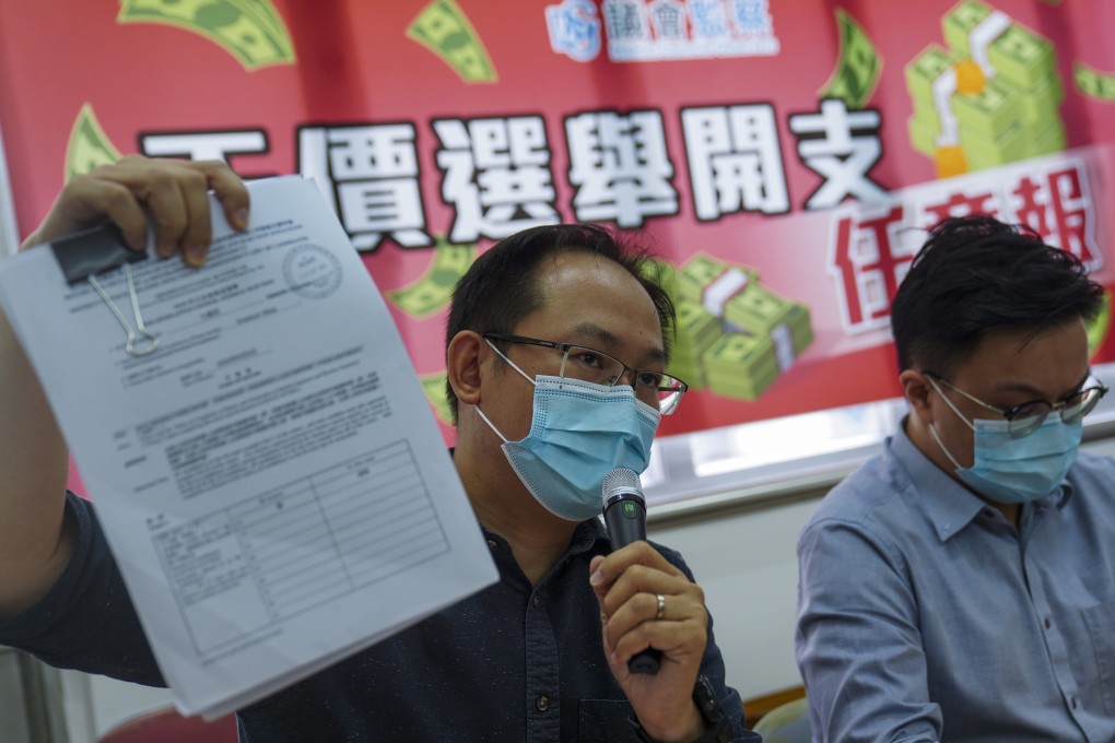 Chan Hok-fung (left) of DAB and Ivan Mok Ka-kit (right) hold the press conference to reveal false accounting and irregularities in Legco Election candidate expense declarations, in Wan Chai, October 26, 2020. Photo: Sam Tsang