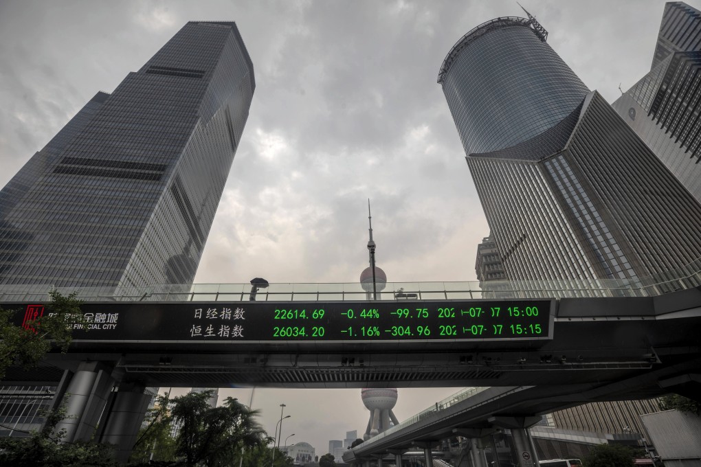 People walk over a pedestrian bridge in Shanghai on July 8. China’s success in managing the Covid-19 pandemic has limited the long-term damage to its economy, making it an attractive investment destination. Photo: EPA-EFE