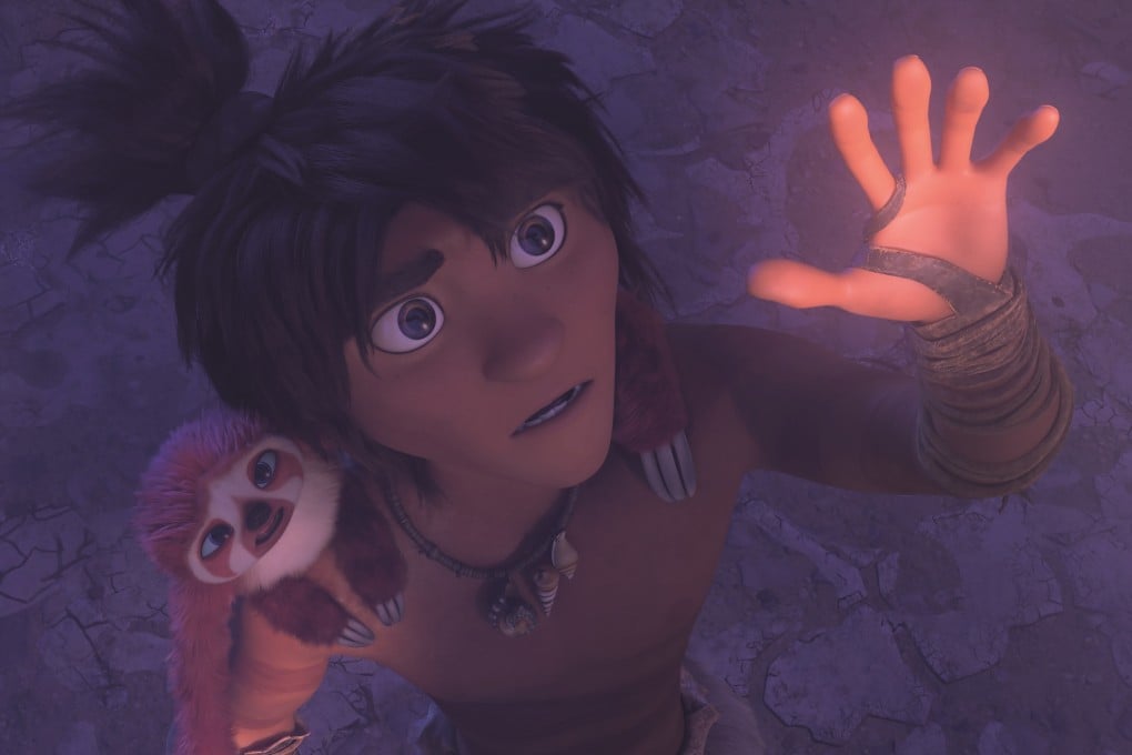 Guy (voiced by Ryan Reynolds) and his pet sloth Belt in a still from The Croods: A New Age, directed by Joel Crawford.