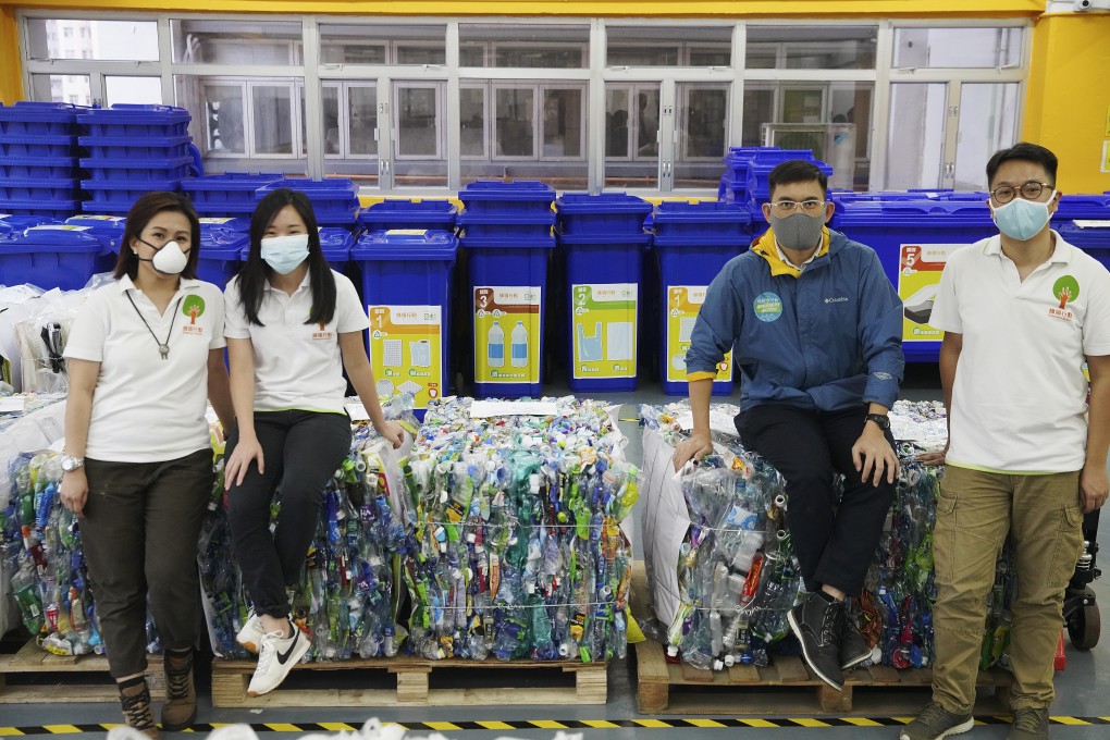 Greeners Action team members Rita Lai, Monica Lee, Angus Ho, and Leo Wong at Kingsway Industrial Building in Kwai Chung. Photo: Winson Wong