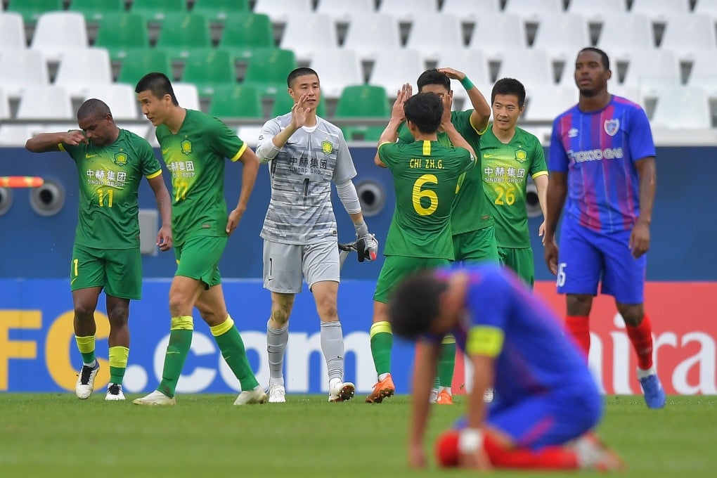 Beijing Guoan players celebrate after winning their round of 16 match against FC Tokyo of Japan in the 2020 AFC Champions League in Doha, Qatar. Photo: Xinhua