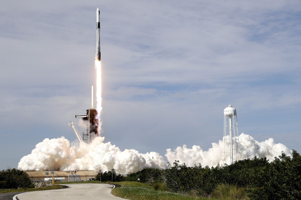A SpaceX Falcon 9 rocket on a resupply mission to the International Space Station lifts off at the Kennedy Space Centre in Cape Canaveral, Florida, on Sunday. Photo: AP