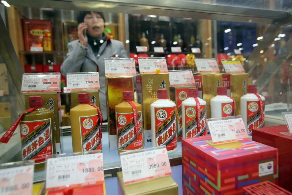 Kweichow Moutai brand of liquor on display at a store in Shanghai, China. The baijiu distiller and its rival Wuliangye Yibin are among the top five most researched and preferred stocks by analysts and investors in mainland China. Photo: Handout
