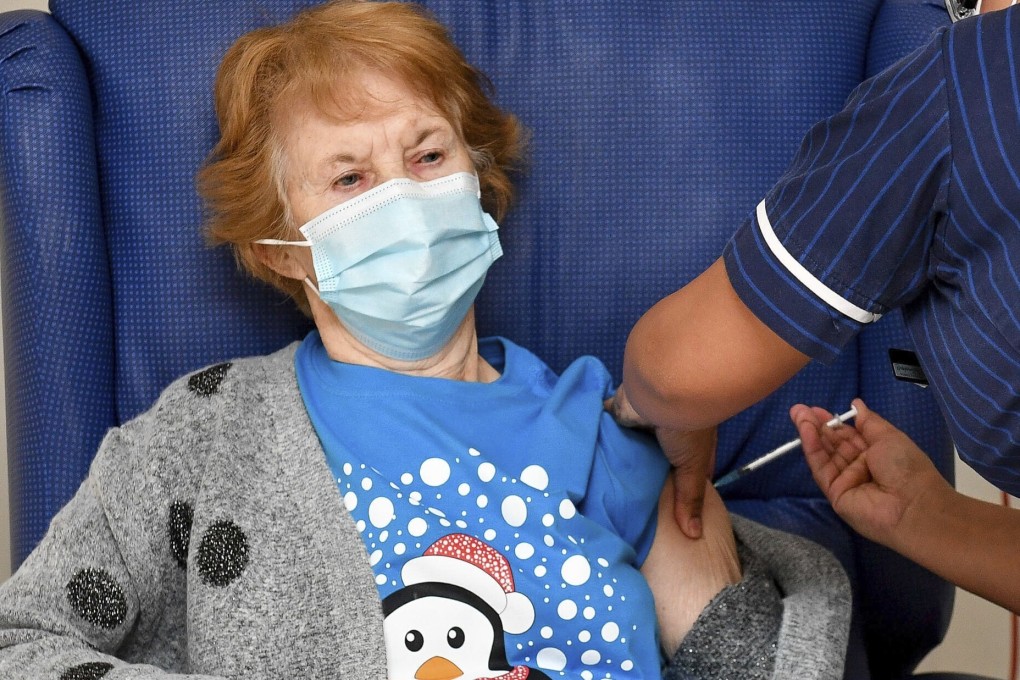 The historic inoculation was given to Margaret Keenan in Coventry, central England. Photo: AP