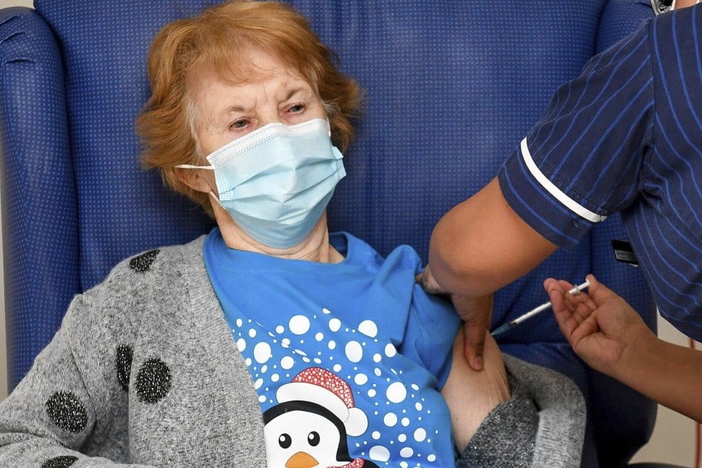 The historic inoculation was given to Margaret Keenan in Coventry, central England. Photo: AP