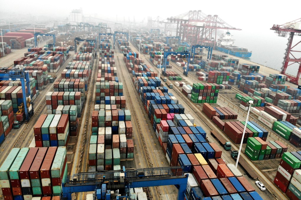 Stacked containers are seen at the Lianyungang Port in Jiangsu on Monday. Photo: Xinhua