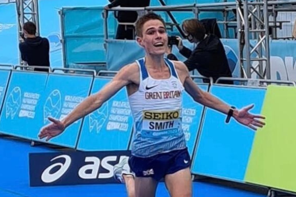 Hong Kong-raised Jake Smith celebrates after crossing the World Half Marathon Championships line in Poland. Photo: Handout