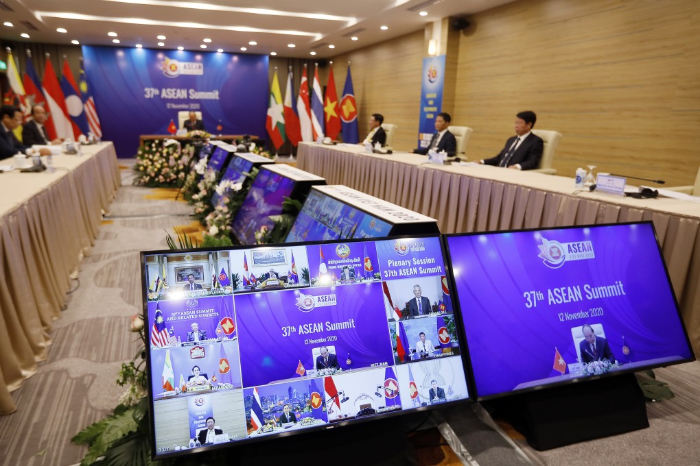Members participate in the 37th Association of Southeast Asian Nations (Asean) summit in Hanoi, Vietnam, last month. Photo: EPA-EFE