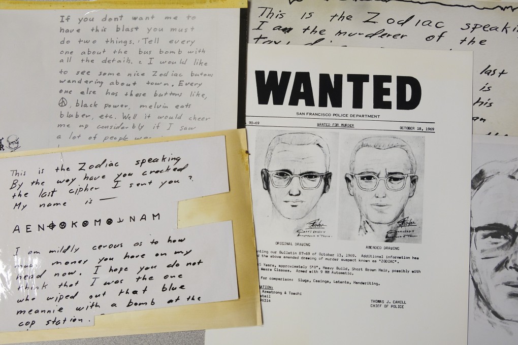 A San Francisco Police Department wanted bulletin and copies of letters sent to the San Francisco Chronicle by a man who called himself Zodiac. Photo: AP