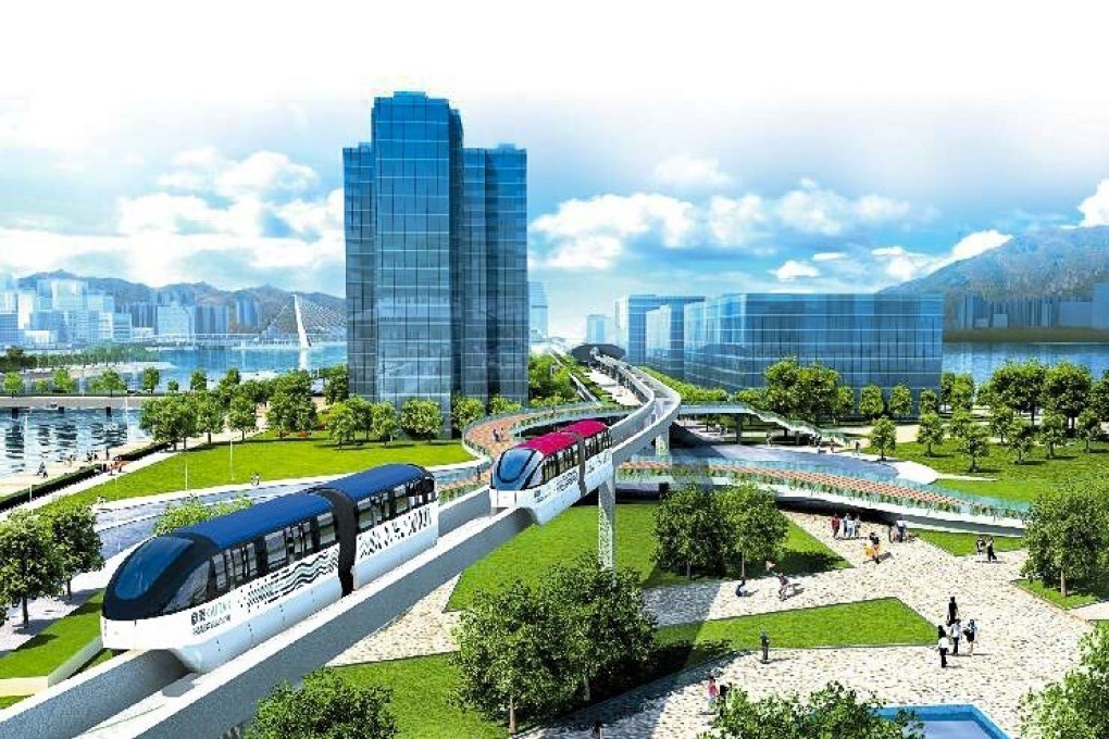 A rendering of the proposed monorail running through the Kai Tak Development, a plan the government has officially scrapped. Photo: Handout
