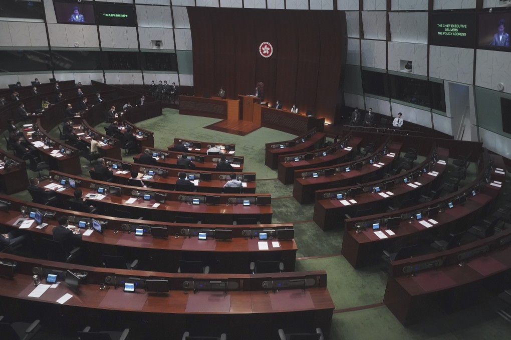 Chief Executive Carrie Lam Cheng Yuet-ngor gives her policy address at Legco. Photo: Felix Wong