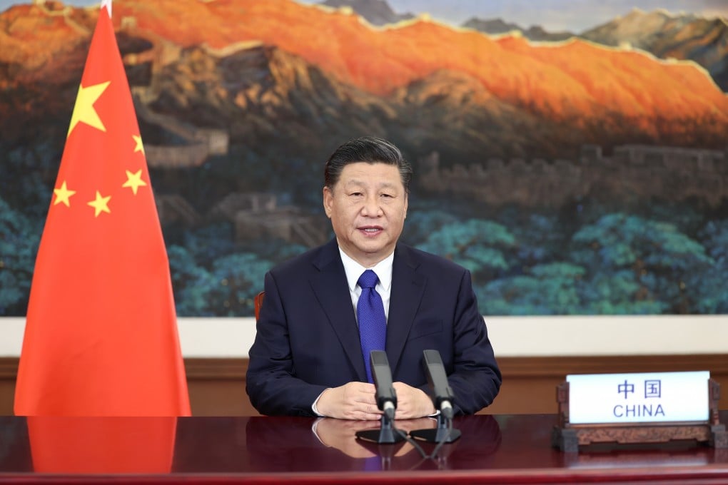 Chinese President Xi Jinping addresses the Climate Ambition Summit via video link on Saturday. Photo: Xinhua