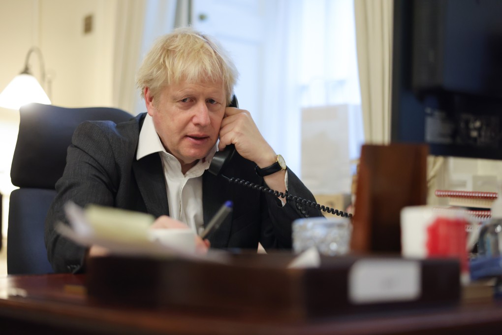 British Prime Minister Boris Johnson pictured in his office at 10 Downing Street after his call with European Commission President Ursula von der Leyen. Photo: Andrew Parsons/No10 Downing Street/DPA