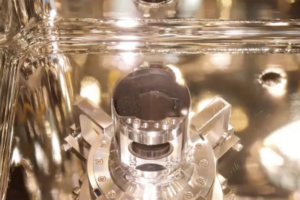 Soil samples from the asteroid Ryugu are seen inside a re-entry capsule at the Japan Aerospace Exploration Agency (JAXA) on Tuesday. Photo: JAXA via AP