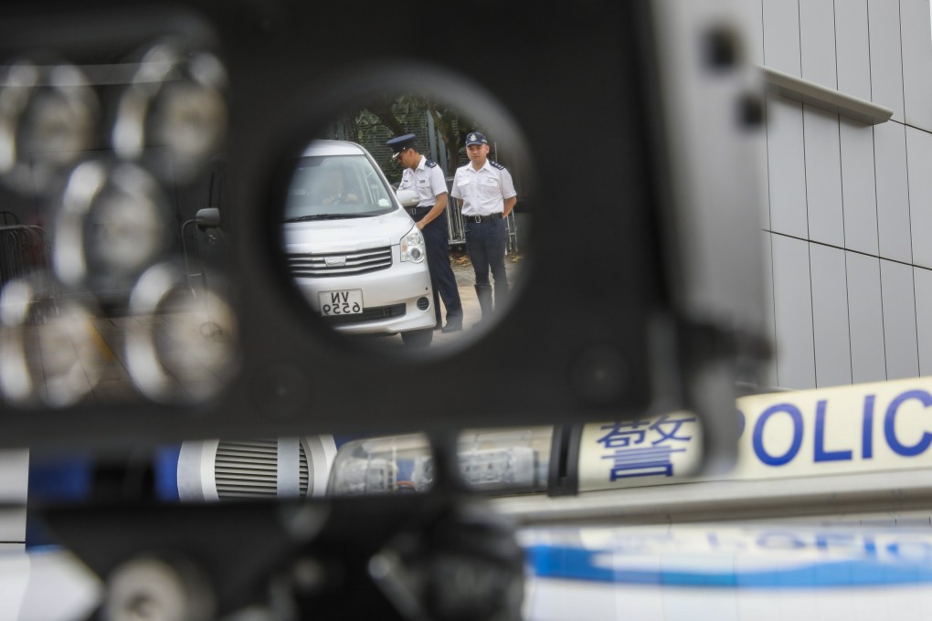 Senior members of the police force demonstrate new technology applied to enhance traffic enforcement, at the Hong Kong Police College in Wong Chuk Hang in April 2019. Photo: Nora Tam