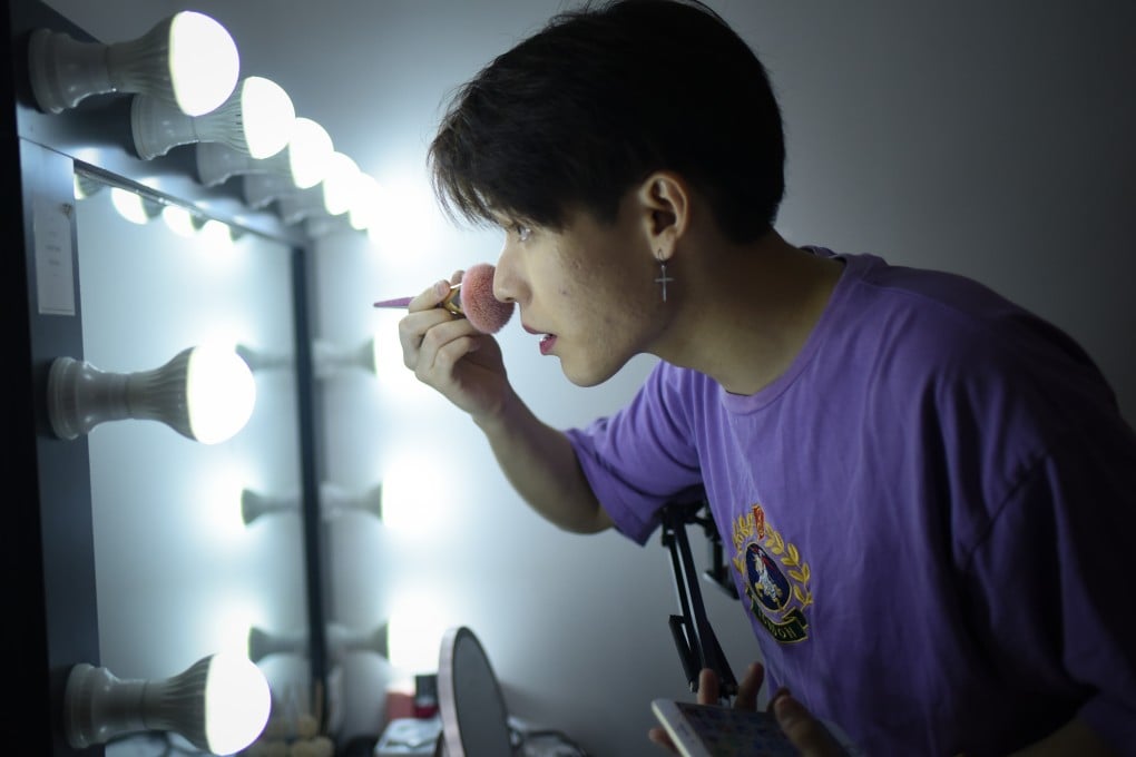 Jiang Cheng from Beijing prepares for a live video broadcast. He is among hundreds of Chinese men sharing beauty tips online and earning money as the skincare business booms. Photo: AFP