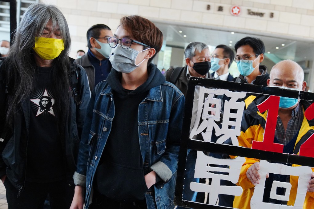 (From left) Former lawmaker Leung Kowk-hung, Civil Human Rights Front vice-convenor Figo Chan and Eastern district councillor Tsang Kin-shing appear at West Kowloon Court on Thursday. Photo: Sam Tsang