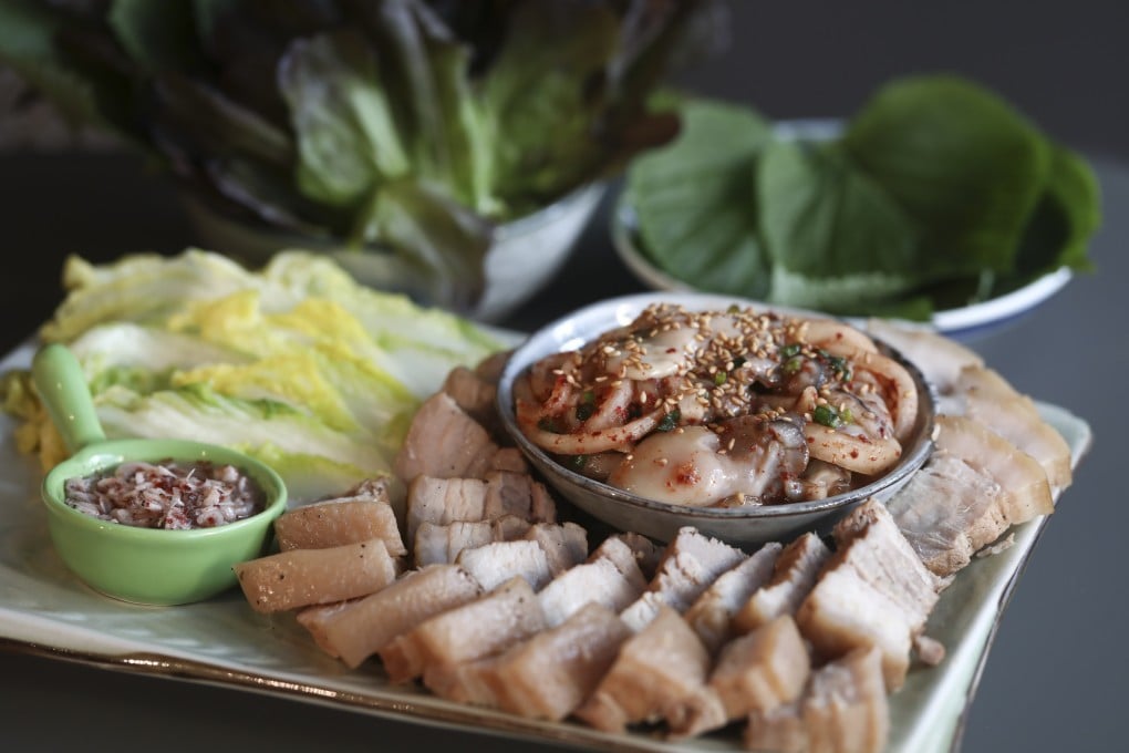 Susan Jung’s pork belly bossam with radish and oyster kimchi. Photography: SCMP / Jonathan Wong. Styling: Nellie Ming Lee. Kitchen: courtesy of Wolf at House of Madison