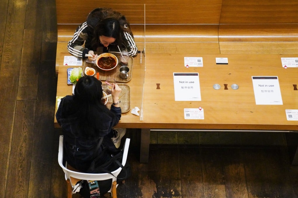 Social distancing at a restaurant in Hong Kong. Rising Covid-19 infections at home and abroad are weighing on sentiment once again. Photo: Sam Tsang