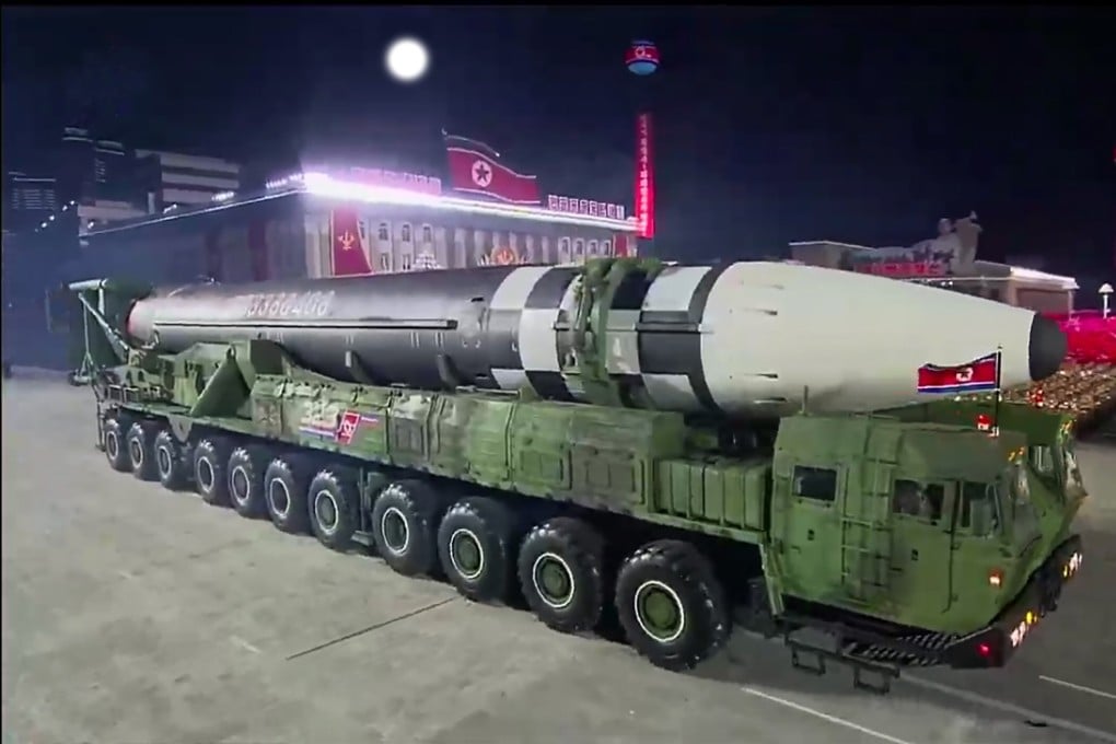 A screen grab taken from a KCNA broadcast on October 10 shows a North Korean Hwasong-15 intercontinental ballistic missile during a military parade marking the 75th anniversary of the founding of the Workers' Party of Korea. Photo: AFP