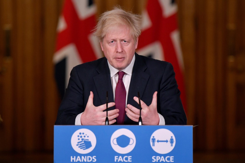 Britain’s Prime Minister Boris Johnson during a news conference at 10 Downing Street, London on Saturday. Photo: Reuters
