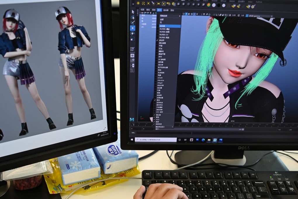 An animator works on designs for virtual idol Amy at the Beijing Mizhi Technology offices. Photo: AFP