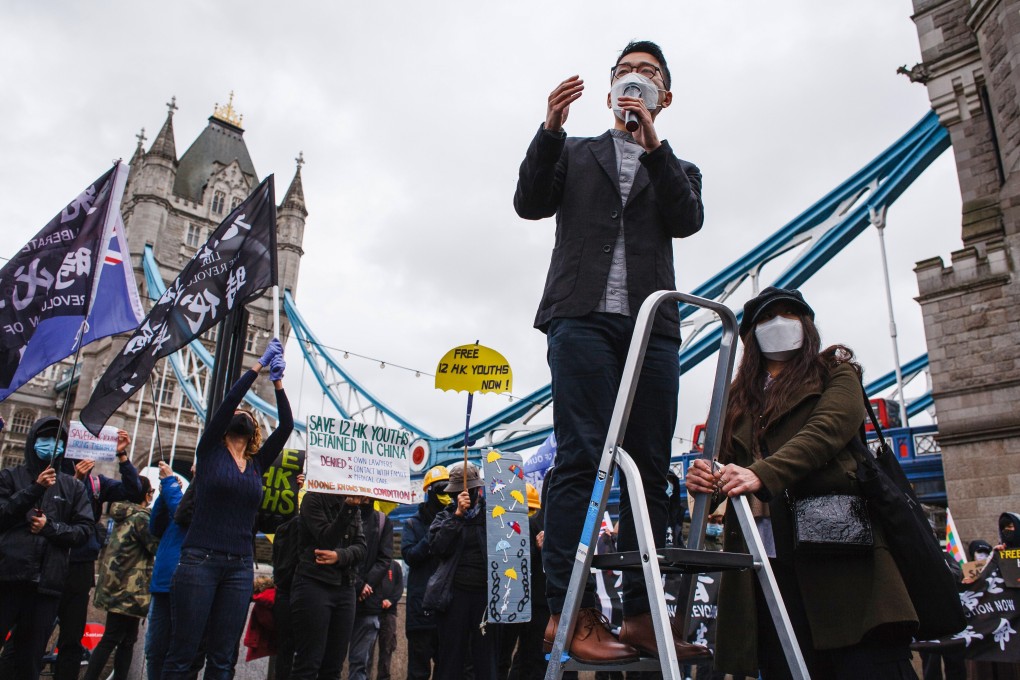 Exiled activist Nathan Law addresses a recent rally in London. Photo: NurPhoto via Getty Images