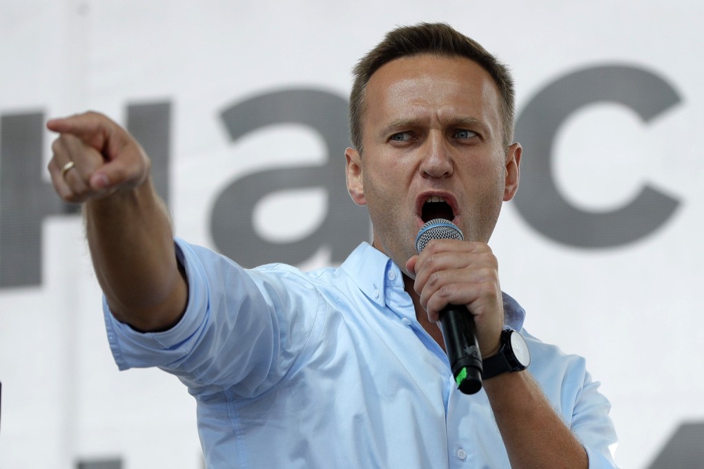 Russian opposition activist Alexei Navalny speaks to a crowd during a political protest in Moscow in July 2019. Photo: AP