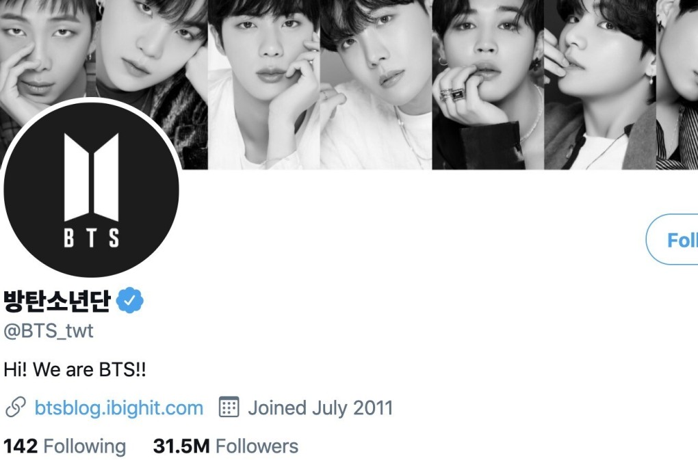 The K-pop band’s follower count has surpassed 31.52 million followers, moving them past One Direction’s 31.51 million followers. Photo: Twitter/BTS