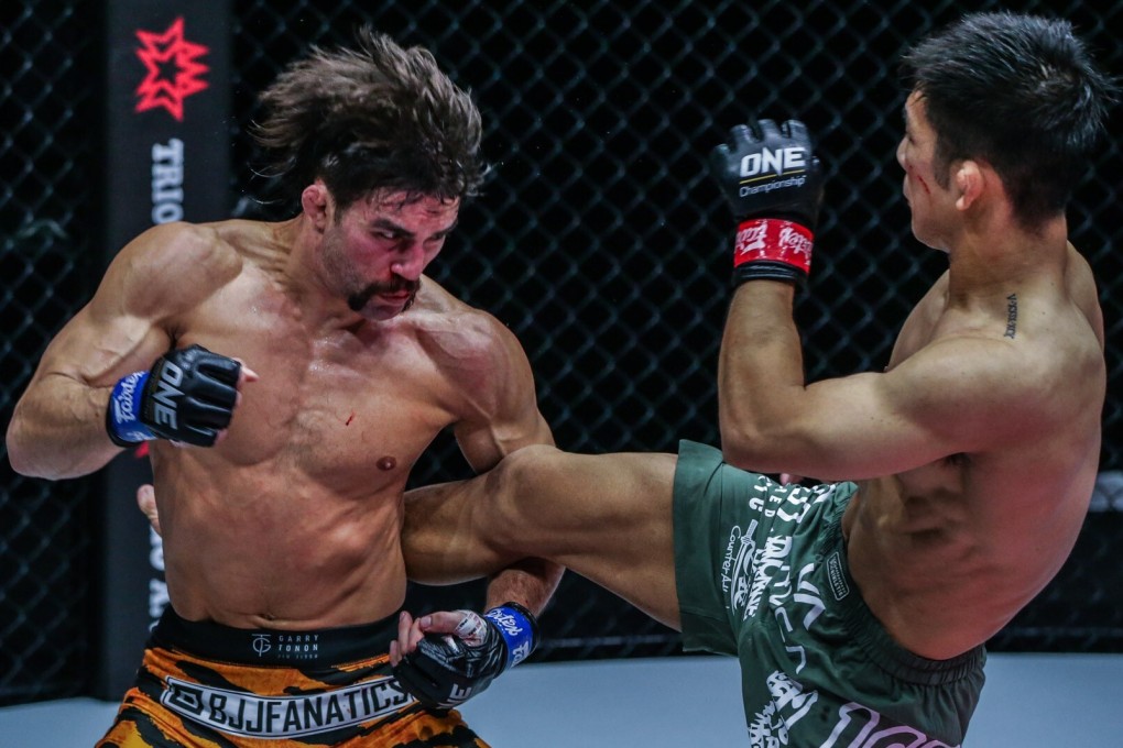 Garry Tonon catches a kick from Koyomi Matsushima. Photo: ONE Championship