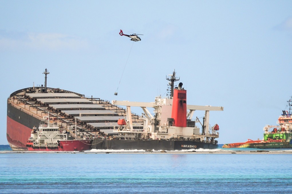 The MV Wakashio’s captain and deputy have been detained in Mauritius on suspicion of negligence. Photo: AFP