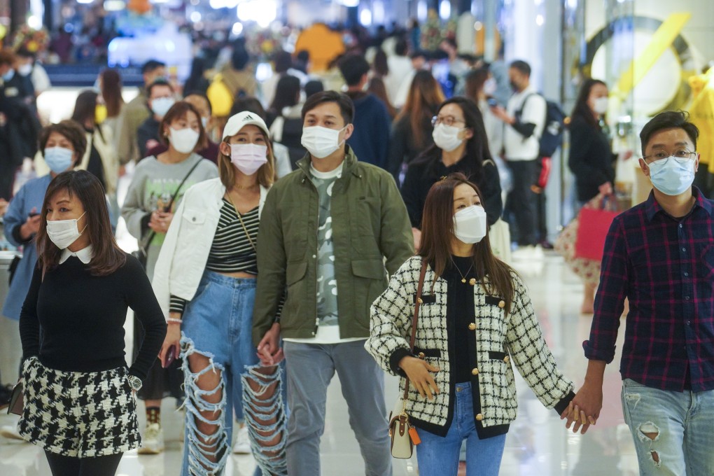Commuters wearing face masks at a shopping mall in Tsim Sha Tsui, Hong Kong amid the city’s fourth wave of Covid-19 cases. Photo: Winson Wong