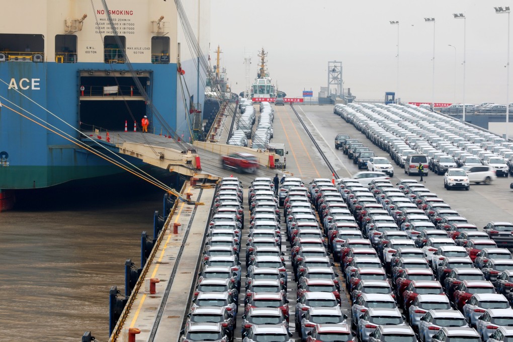 Geely Automobile Holdings’ cars queue to enter a cargo vessel at Ningbo Zhoushan port in Zhejiang province on January 2, 2019, bound for export. Photo Reuters