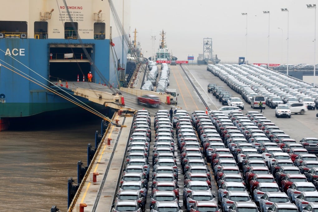 Geely Automobile Holdings’ cars queue to enter a cargo vessel at Ningbo Zhoushan port in Zhejiang province on January 2, 2019, bound for export. Photo Reuters
