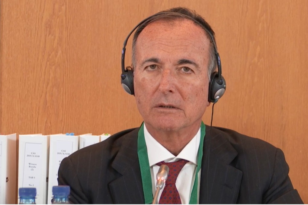 Franco Frattini chairs the CAS hearing on Sun Yang in February, 2020. Photo: Vimeo