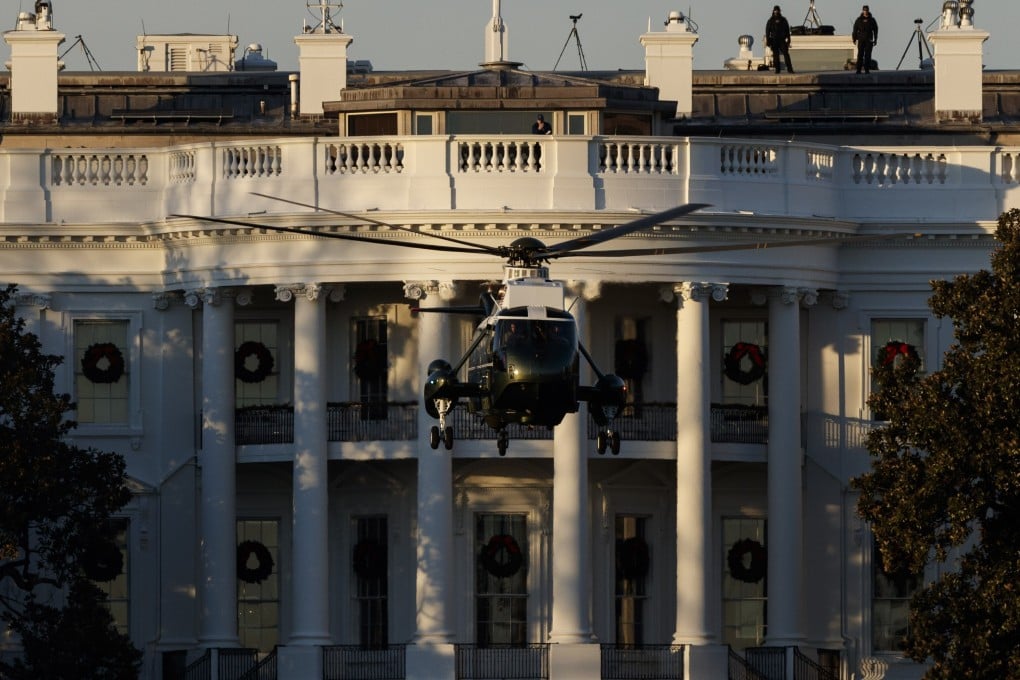 Marine One, with US President Donald Trump on board, departs the South Lawn of the White House in Washington. Photo: Bloomberg