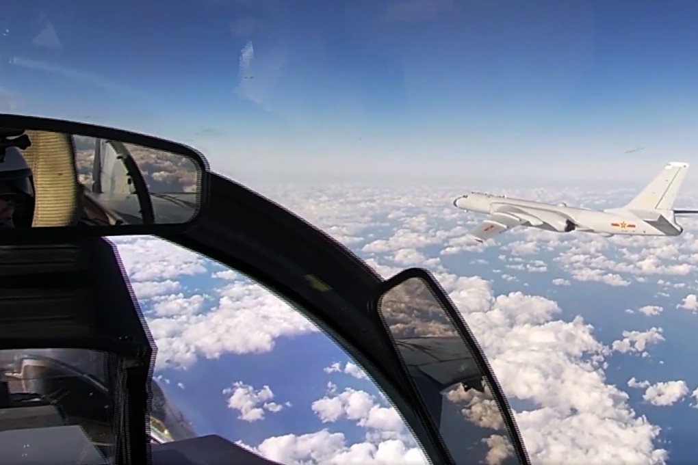 A Chinese H-6K strategic bomber, viewed from a Russian jet during Tuesday’s joint patrol. Photo: AP