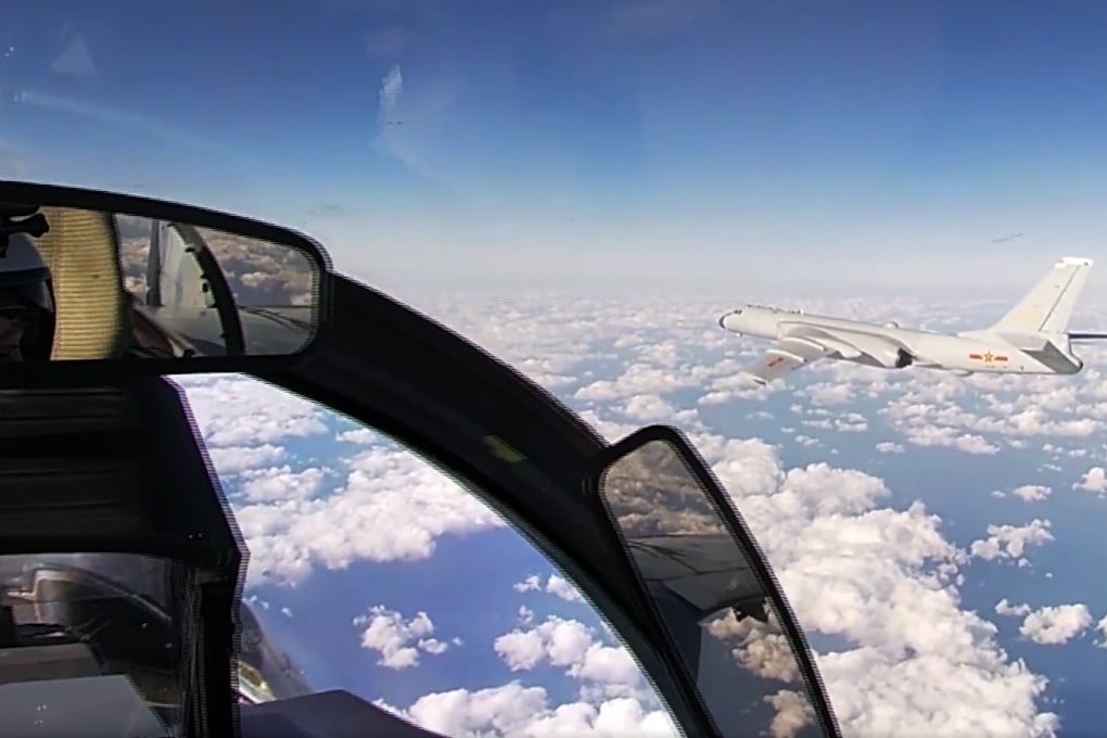 A Chinese H-6K strategic bomber, viewed from a Russian jet during Tuesday’s joint patrol. Photo: AP