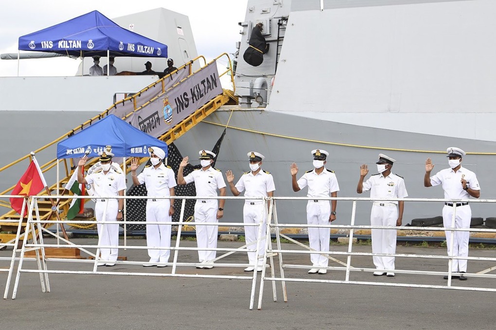 The Indian corvette INS Kiltan delivered 15 tonnes of humanitarian relief supplies to Vietnam on Thursday. Photo: Twitter