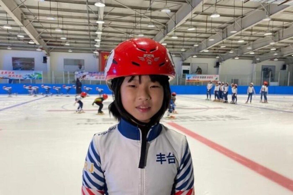 Eight-year-old speed skater Ma Zihui at the Beijing training centre after her come-from-behind win in the 500m short track quarter-finals. Photo: Wang Hao/yqqlm
