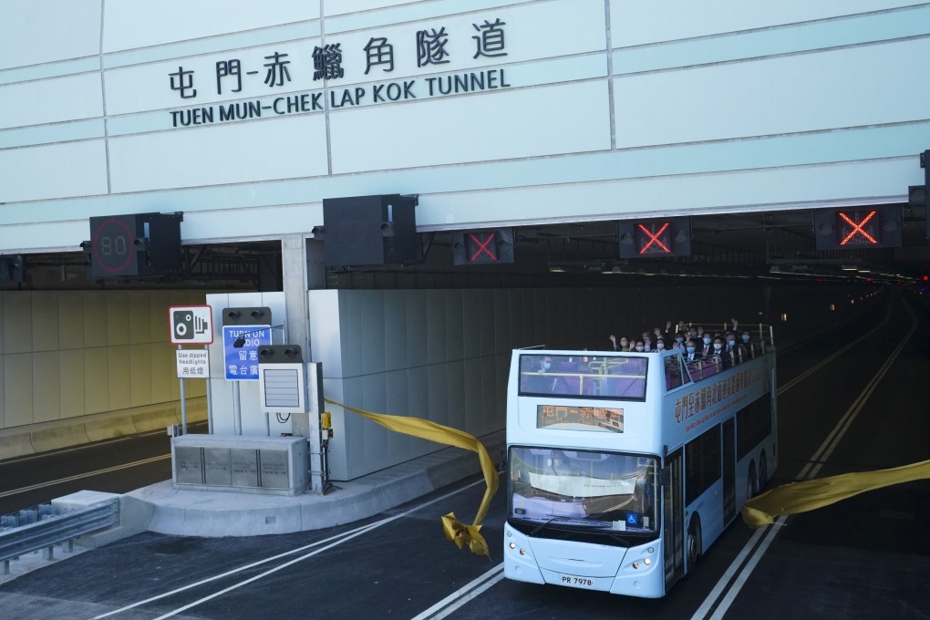 Officials participate in an inauguration ceremony for the Tuen Mun-Chek Lap Kok Link a day before its scheduled opening for public use. Photo: Winson Wong