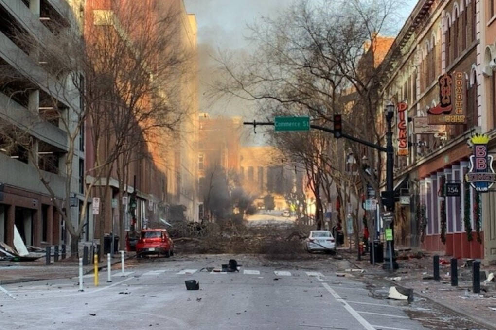 Damage is seen on a street after an explosion in Nashville, Tennessee. Photo: Metro Nashville Police Department/AFP