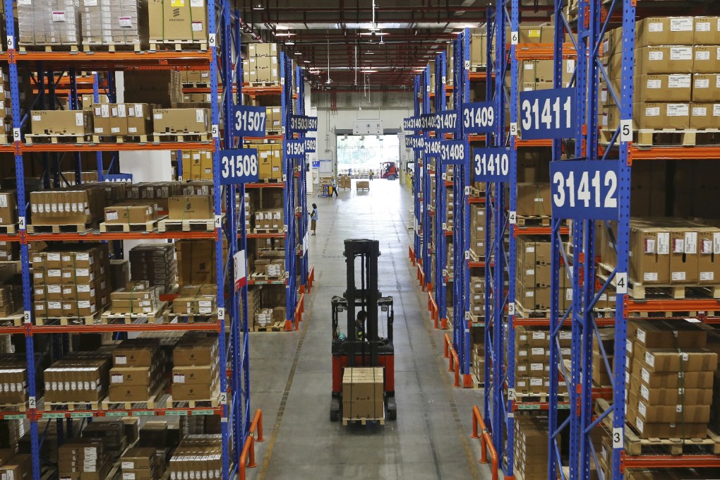 A forklift at a logistic warehouse in Nanjing in east China's Jiangsu province on Thursday, June 6, 2019. Photo: Chinatopix via AP