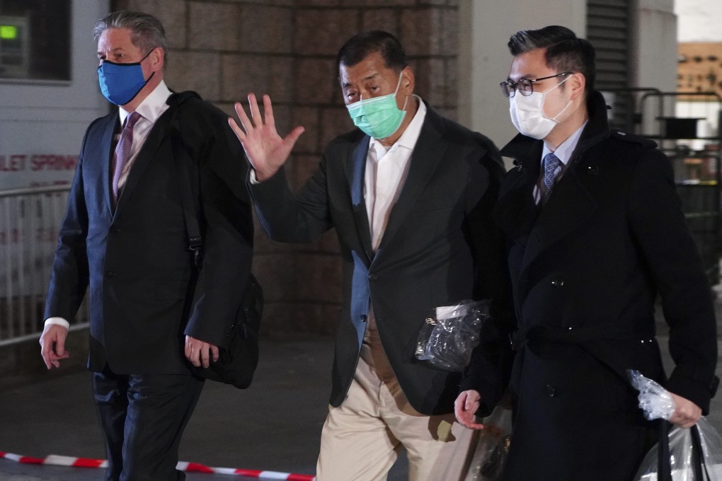 Apple Daily founder Jimmy Lai Chee-ying (middle) was released on bail on Christmas Eve, while prosecutors prepare to file an appeal. Photo: Robert Ng