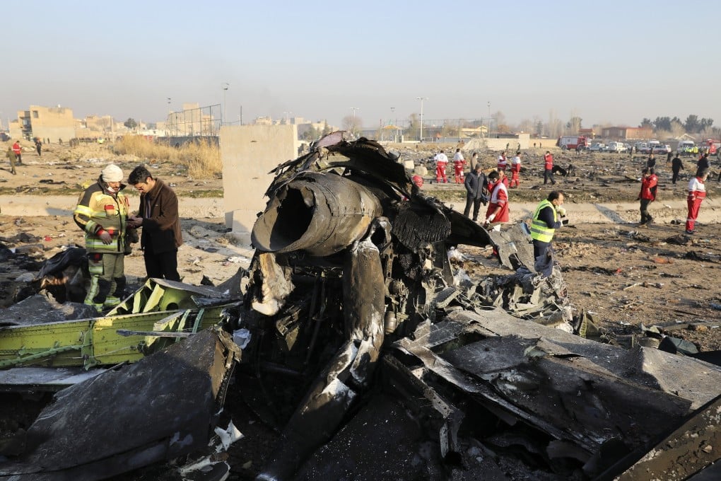 Debris litters the scene where a Ukrainian plane crashed near Tehran, Iran in January. Photo: AP